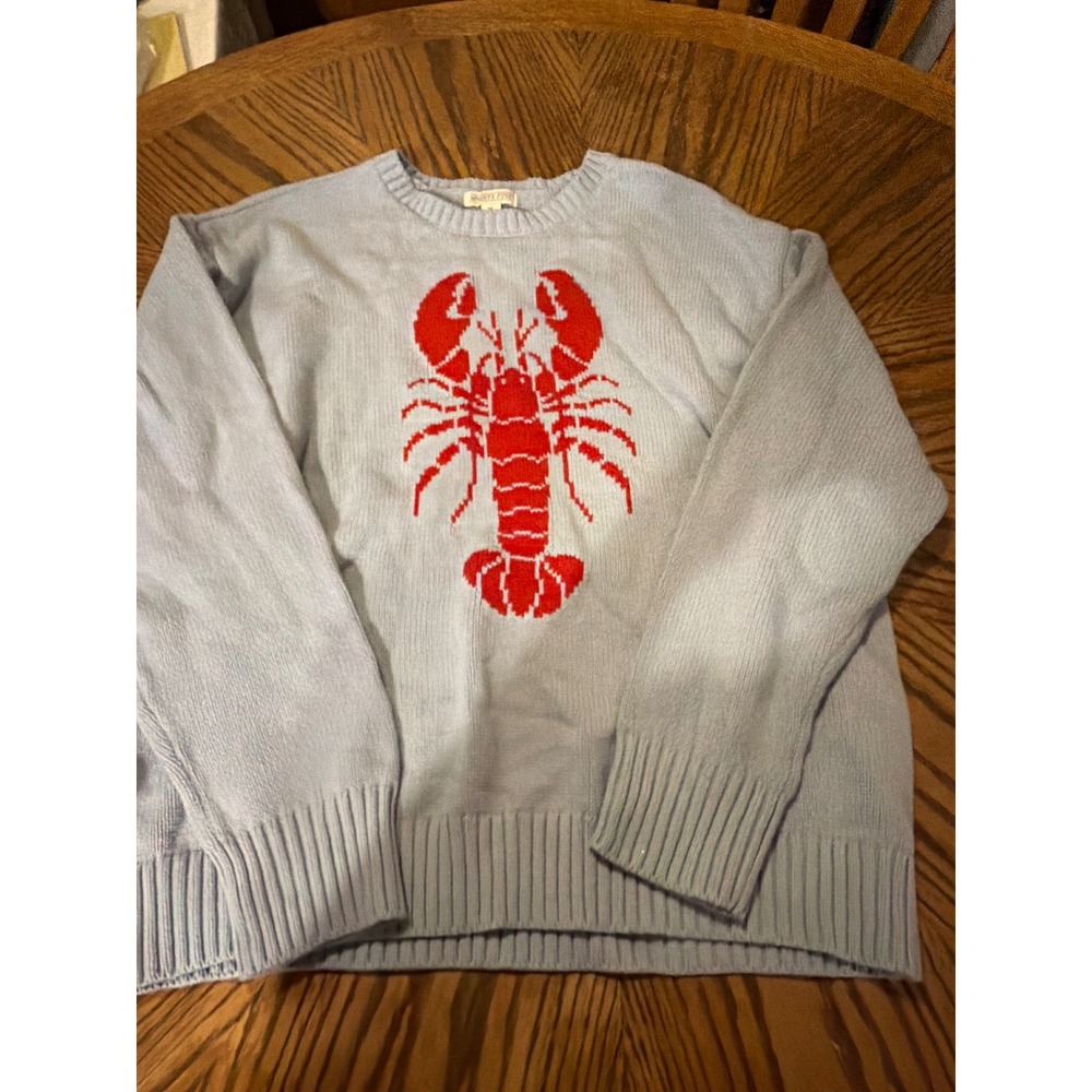 Mighty Fine Light Blue Lobster Graphic Knit Sweater XL Nautical Crewneck